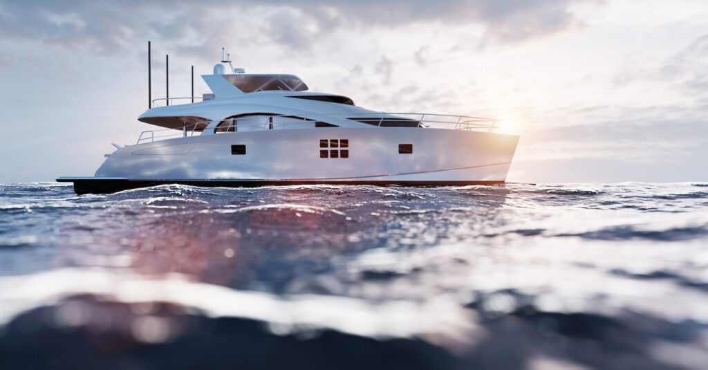 Catamaran motor yacht on the ocean